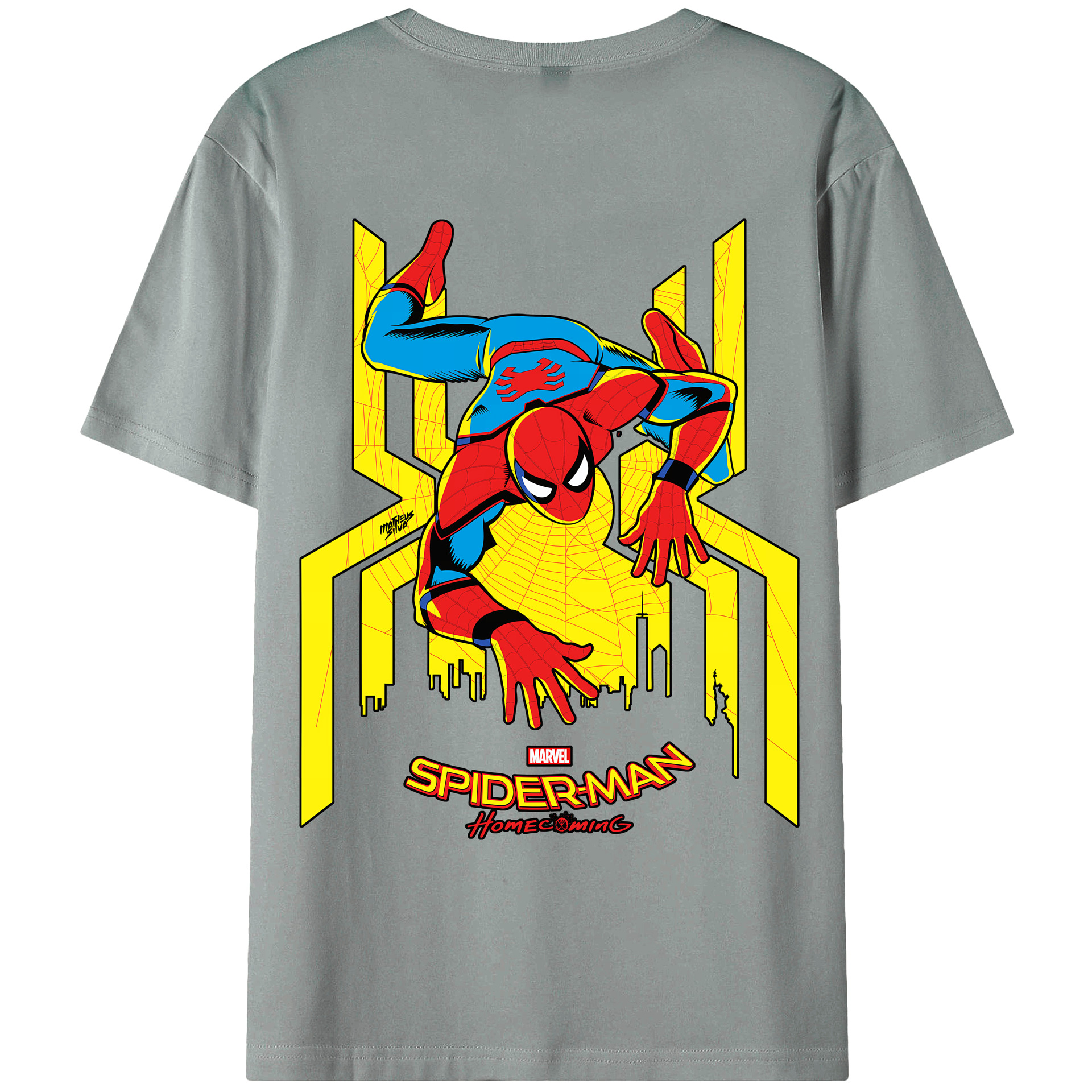 （画像用） Spider Man スパイダーマン 綿100％ メンズ半袖Tシャツ（バックプリント） 通気性